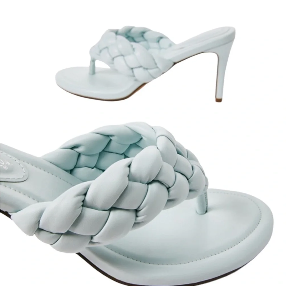Women's Braided Thong Heeled Sandals - Light Aqua/Blue